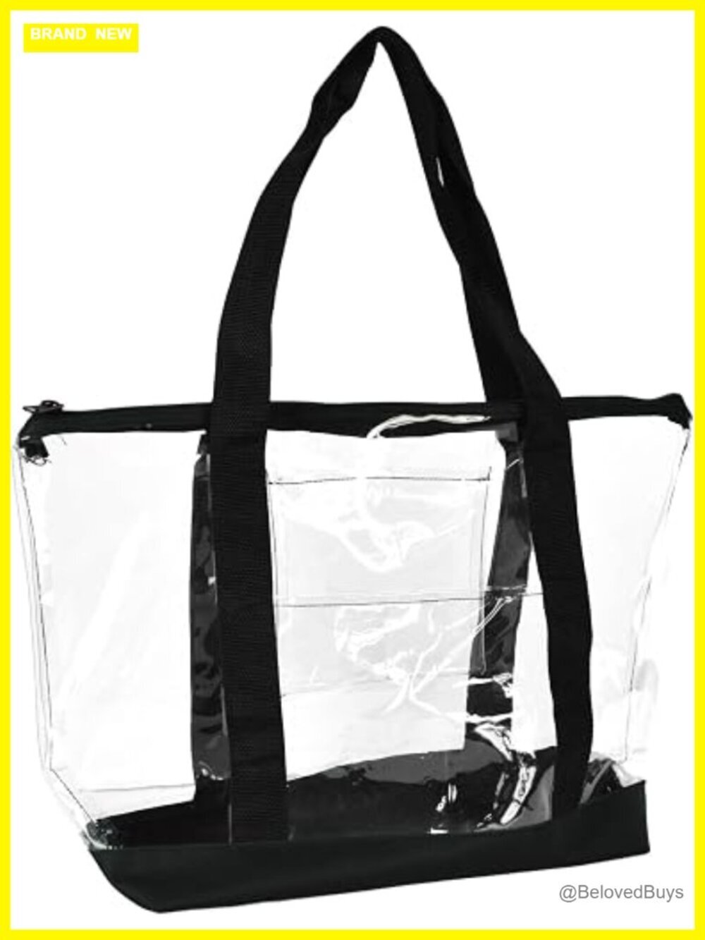 Clear Security Shopping Tote with Zippered Top and Pockets